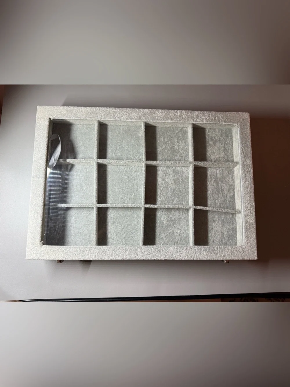 Glass-Top Velvet Jewelry Organizer Tray - Light Gray